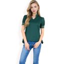 Green Large Women's Puff Sleeve Blouse with Delicate Crochet Cuffs and V-Neckline