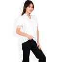 White Large Women's Puff Sleeve Blouse with Delicate Crochet Cuffs and V-Neckline