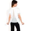 White Large Women's Puff Sleeve Blouse with Delicate Crochet Cuffs and V-Neckline