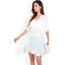 White One Size Fits Most Women's White Flutter Sleeve Dress with Crochet Trim V-Neck and Smocked Waist