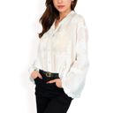  Women's Embroidered Sheer Blouse with Scalloped Hem and Button-Up Design