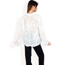 White One Size Fits Most Women's Embroidered Sheer Blouse with Scalloped Hem and Button-Up Design