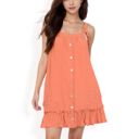  Women's Ruffled Button-Down Mini Dress with Adjustable Straps and Textured Fabric