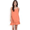 Red Medium Women's Ruffled Button-Down Mini Dress with Adjustable Straps and Textured Fabric