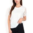  Women's Lace Eyelet Top with Scalloped Short Sleeves and Embroidered Details