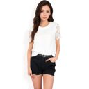 White Large Women's Lace Eyelet Top with Scalloped Short Sleeves and Embroidered Details