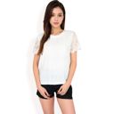 White Large Women's Lace Eyelet Top with Scalloped Short Sleeves and Embroidered Details