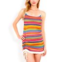 Yellow Large Women's Knit Mini Dress with Adjustable Drawstring Ruched Side and Vibrant Striped Pattern