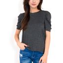  Women's Short Sleeve Puff Shoulder Tee with Crew Neck and Slim Fit