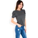 Gray Large Women's Short Sleeve Puff Shoulder Tee with Crew Neck and Slim Fit