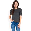 Gray Large Women's Short Sleeve Puff Shoulder Tee with Crew Neck and Slim Fit