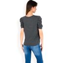 Gray Large Women's Short Sleeve Puff Shoulder Tee with Crew Neck and Slim Fit