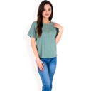 Green Large Women's Casual Short Sleeve Henley Top with Button Front and Chest Pocket