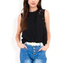  Women's Sleeveless Blouse with Lace Yoke and Pleated Front