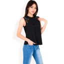 Black Large Women's Sleeveless Blouse with Lace Yoke and Pleated Front