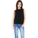 Black Large Women's Sleeveless Blouse with Lace Yoke and Pleated Front