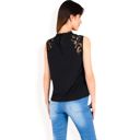 Black Large Women's Sleeveless Blouse with Lace Yoke and Pleated Front