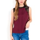 Red Large Women's Sleeveless Blouse with Lace Yoke and Pleated Front