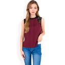 Red Large Women's Sleeveless Blouse with Lace Yoke and Pleated Front