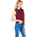 Red Large Women's Sleeveless Blouse with Lace Yoke and Pleated Front