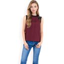 Red Large Women's Sleeveless Blouse with Lace Yoke and Pleated Front