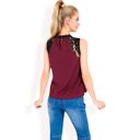 Red Large Women's Sleeveless Blouse with Lace Yoke and Pleated Front