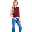 Red Large Women's Sleeveless Blouse with Lace Yoke and Pleated Front