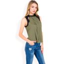 Green Large Women's Sleeveless Blouse with Lace Yoke and Pleated Front