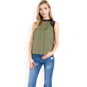 Green Large Women's Sleeveless Blouse with Lace Yoke and Pleated Front