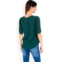 Green Large Women's V-Neck Blouse with Pleated Chiffon Flutter Sleeves