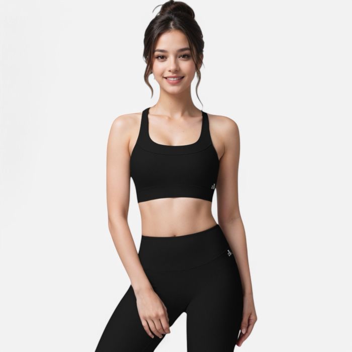 Women's Seamless Ribbed Sports Bra with Scoop Neck and Wide Straps