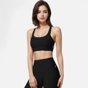 Black Medium Women's Seamless Ribbed Sports Bra with Scoop Neck and Wide Straps