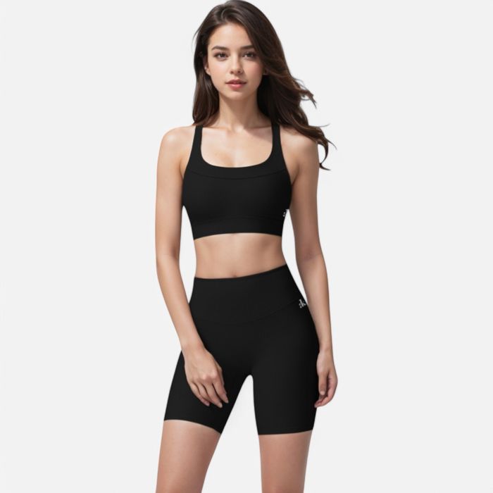 Women's Seamless Ribbed Sports Bra with Scoop Neck and Wide Straps