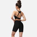 Black Medium Women's Seamless Ribbed Sports Bra with Scoop Neck and Wide Straps