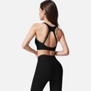 Black Small Women's Seamless Ribbed Sports Bra with Scoop Neck and Wide Straps