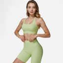 Green Large Women's Seamless Ribbed Sports Bra with Scoop Neck and Wide Straps