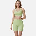 Green Large Women's Seamless Ribbed Sports Bra with Scoop Neck and Wide Straps