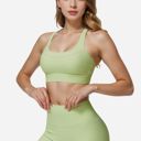 Green Medium Women's Seamless Ribbed Sports Bra with Scoop Neck and Wide Straps