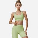 Green Small Women's Seamless Ribbed Sports Bra with Scoop Neck and Wide Straps