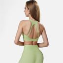 Green Small Women's Seamless Ribbed Sports Bra with Scoop Neck and Wide Straps