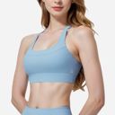Blue Medium Women's Seamless Ribbed Sports Bra with Scoop Neck and Wide Straps
