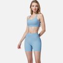 Blue Medium Women's Seamless Ribbed Sports Bra with Scoop Neck and Wide Straps