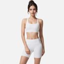 White Medium Women's Seamless Ribbed Sports Bra with Scoop Neck and Wide Straps