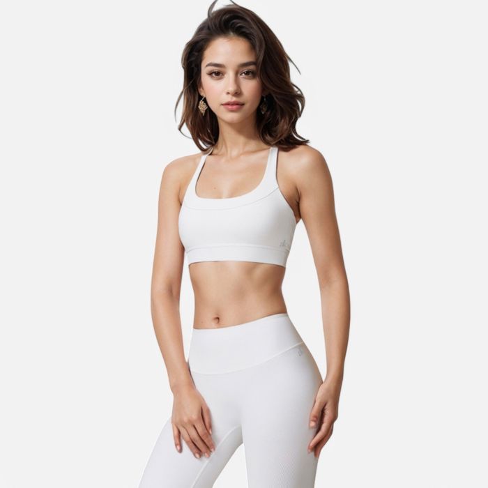 Women's Seamless Ribbed Sports Bra with Scoop Neck and Wide Straps