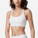 White Small Women's Seamless Ribbed Sports Bra with Scoop Neck and Wide Straps