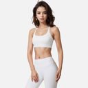 White Small Women's Seamless Ribbed Sports Bra with Scoop Neck and Wide Straps