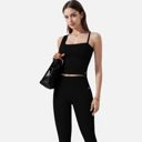 Black Medium Women's Fitted Square Neck Tank Top with Spaghetti Straps