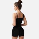 Black Small Women's Fitted Square Neck Tank Top with Spaghetti Straps