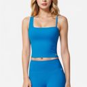 Blue Medium Women's Fitted Square Neck Tank Top with Spaghetti Straps