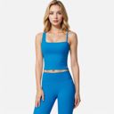 Blue Medium Women's Fitted Square Neck Tank Top with Spaghetti Straps